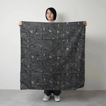 Wind Bath Curtain 100cm | Sand Pattern Knot | Double-sided Dye Dark Gray / Blue | Silk Shantung | Musubi Musubi