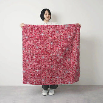 Wind chime 100cm | Isa pattern Peony | Double-sided dyeing Red / Blue glaze (water color) | Silk chantan | Musubi Musubi