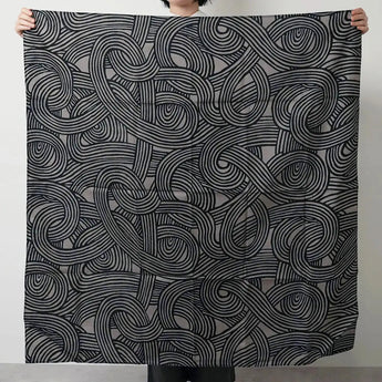 Wind Bath Curtain 100cm | Sand Pattern Knot | Double-sided Dye Dark Gray / Blue | Silk Shantung | Musubi Musubi