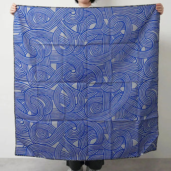 Wind Bath Curtain 100cm | Sand Pattern Knot | Double-sided Dye Dark Gray / Blue | Silk Shantung | Musubi Musubi
