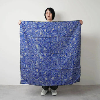 Wind Bath Curtain 100cm | Sand Pattern Knot | Double-sided Dye Dark Gray / Blue | Silk Shantung | Musubi Musubi