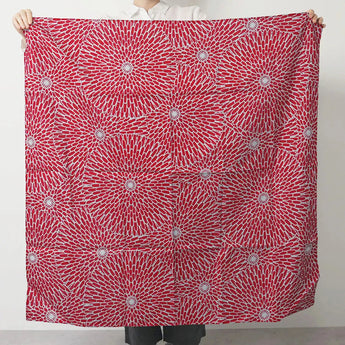 Wind chime 100cm | Isa pattern Peony | Double-sided dyeing Red / Blue glaze (water color) | Silk chantan | Musubi Musubi
