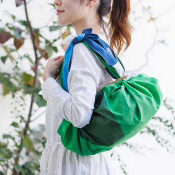 Wind Chime 100cm | WATER BIRD / Green Navy | Bell Tree Masaru - Double Face | Organic Cotton | Musubi Musubi
