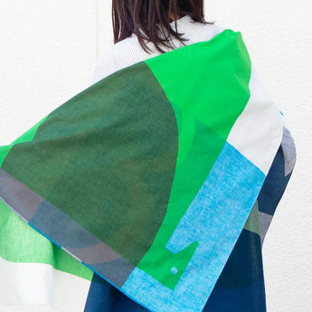 Wind Chime 100cm | WATER BIRD / Green Navy | Bell Tree Masaru - Double Face | Organic Cotton | Musubi Musubi