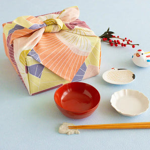 風呂敷 70cm｜扇子柄 / レモンイエロー｜ひめむすびシリーズ - Adeline Klam｜オーガニックコットン｜むす美 むす美
