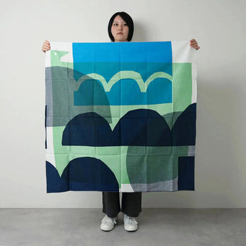 Wind Chime 100cm | WATER BIRD / Green Navy | Bell Tree Masaru - Double Face | Organic Cotton | Musubi Musubi